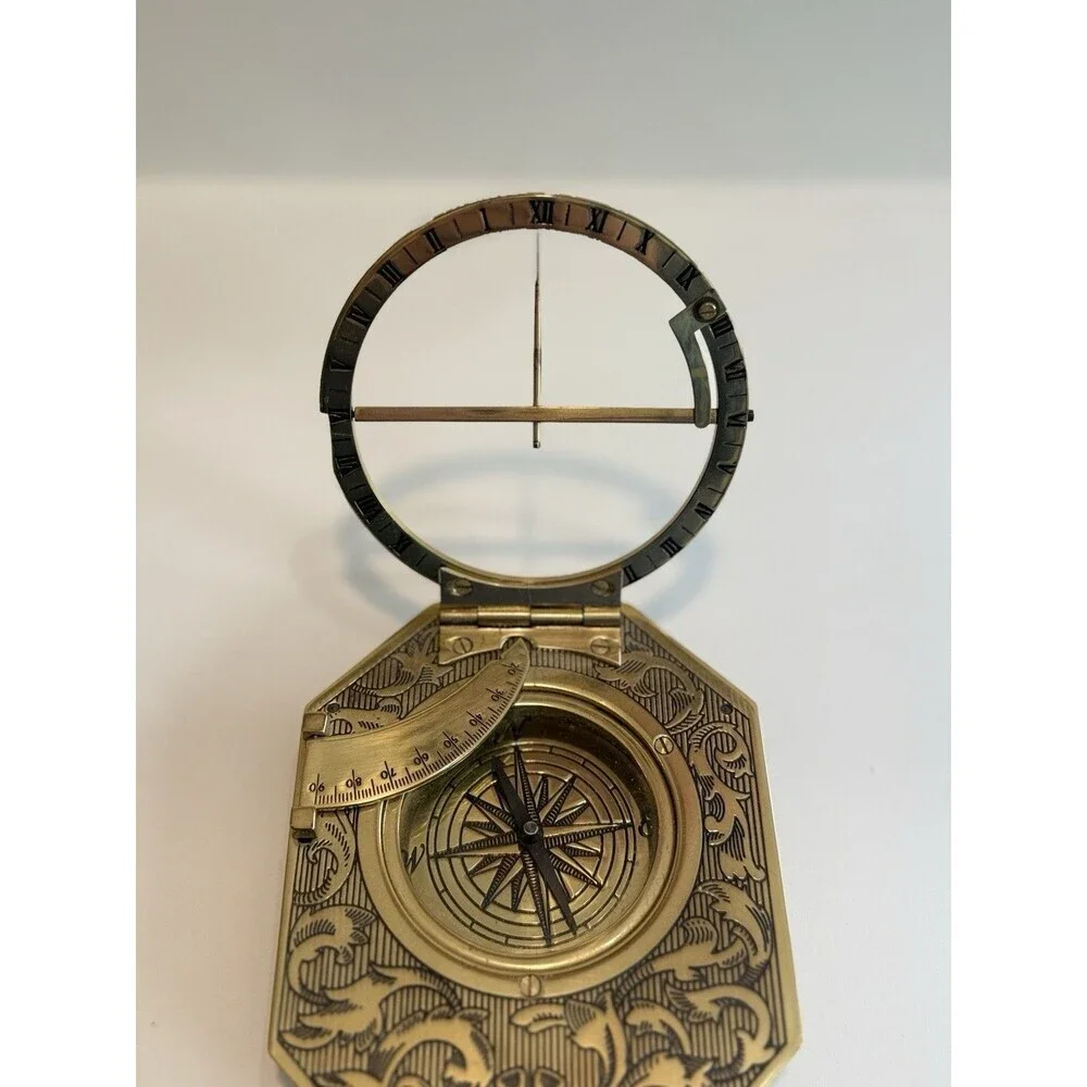 Vintage Franklin Mint Universal Sundial 1987 Brass Compass on Wood Base